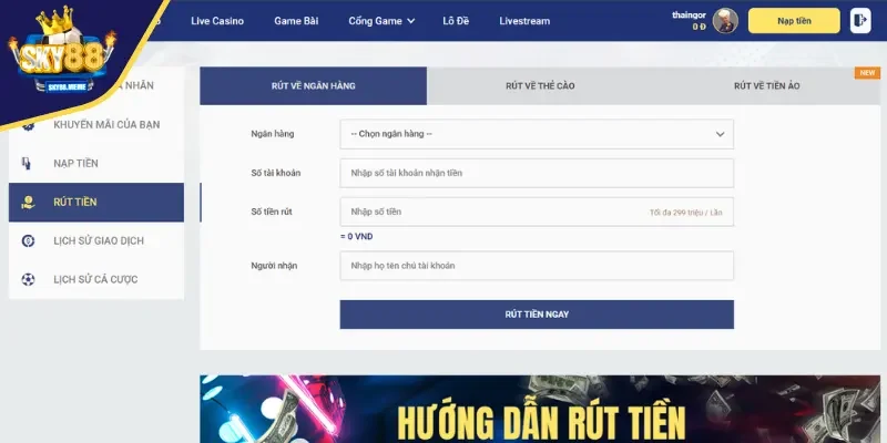 Rút tiền SKY88 an toàn với quy định chặt chẽ